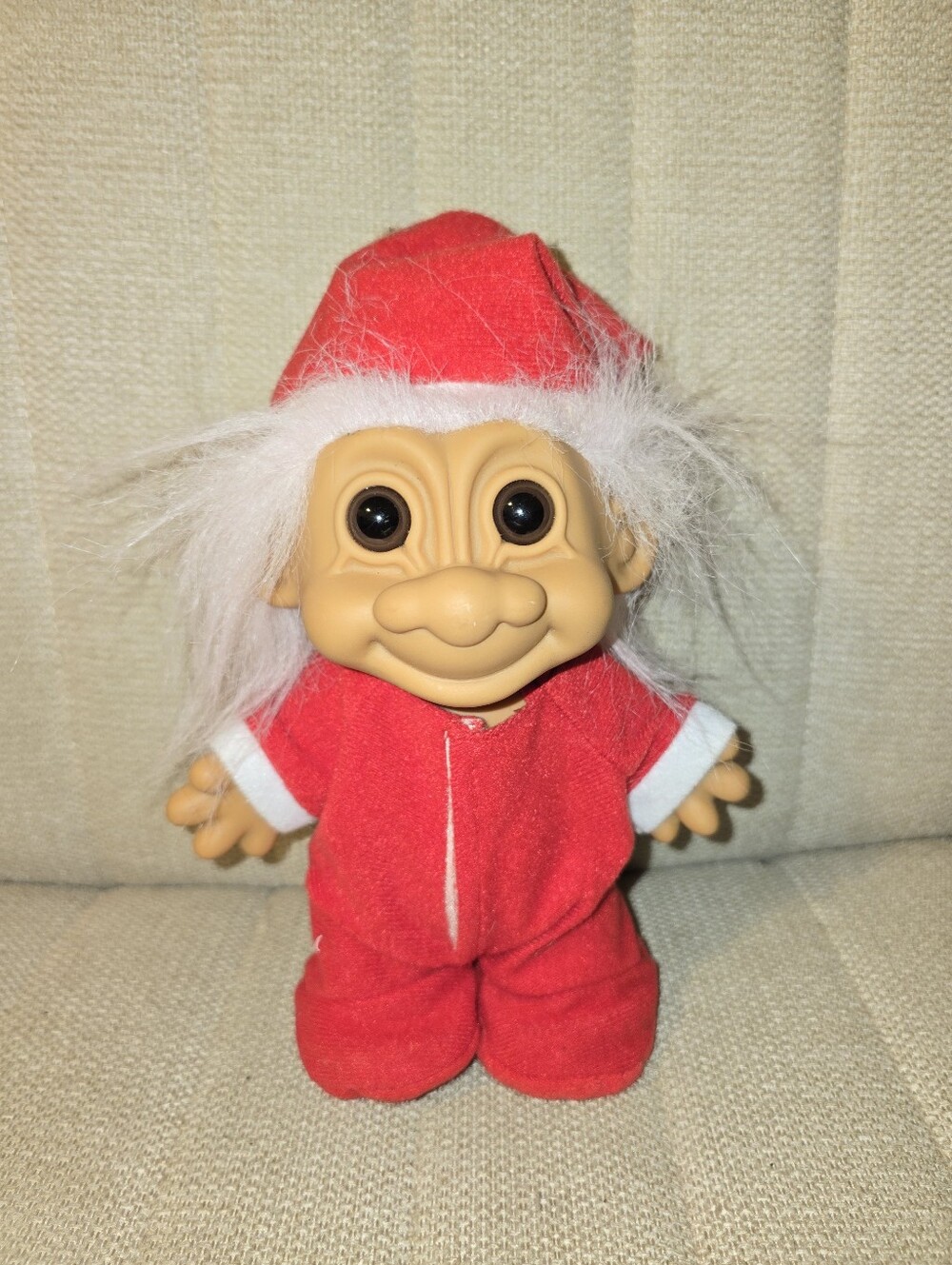 Vintage Russ Berrie Christmas Santa Claus Elf Outfit Vinyl Troll Doll 8" Tall
